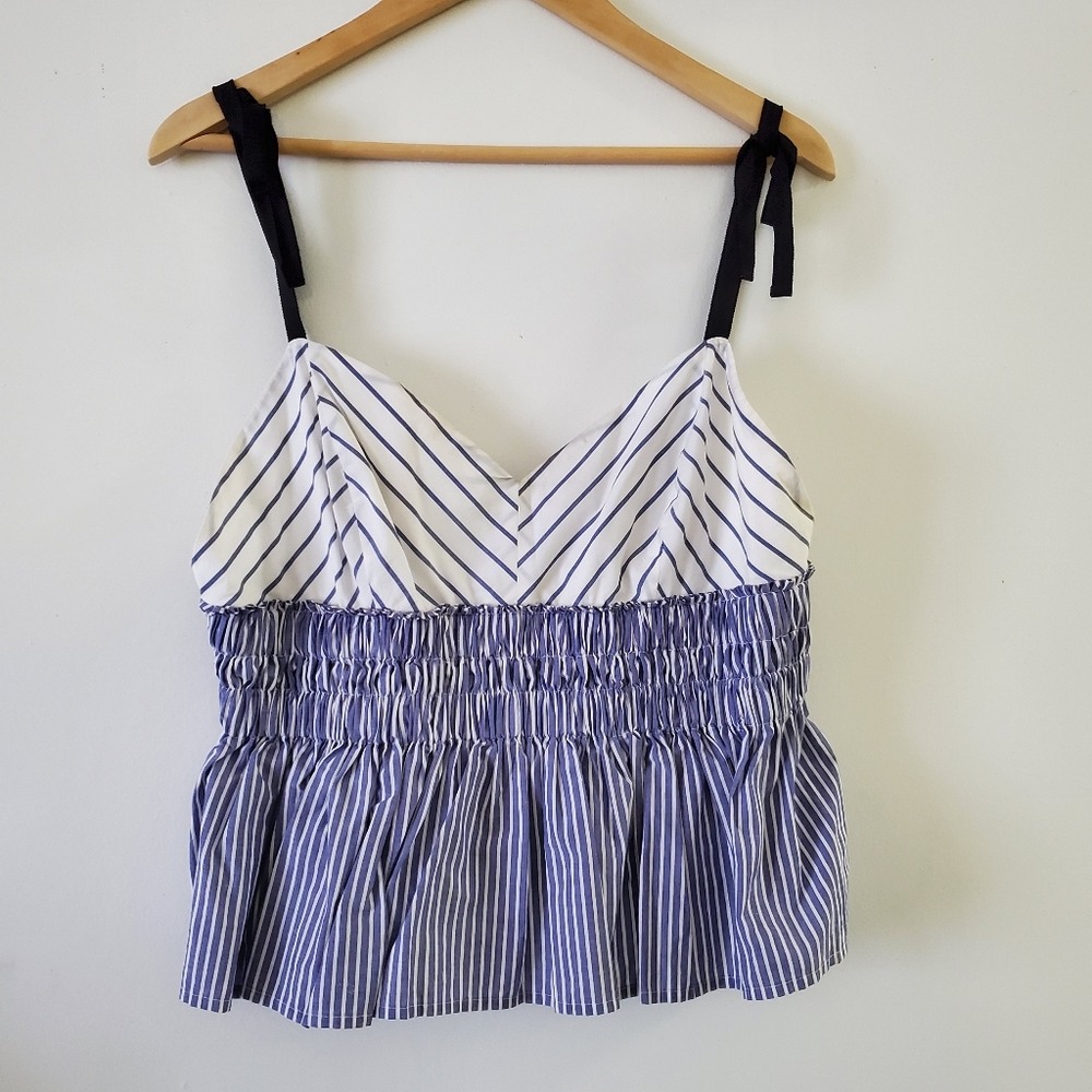 🌹Express Peplum Striped Smocked Blue & White Crop